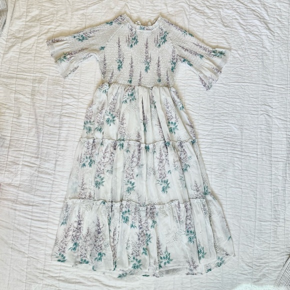 JessaKae White Floral Smocked Eyelet Midi Dress - Picture 3 of 13